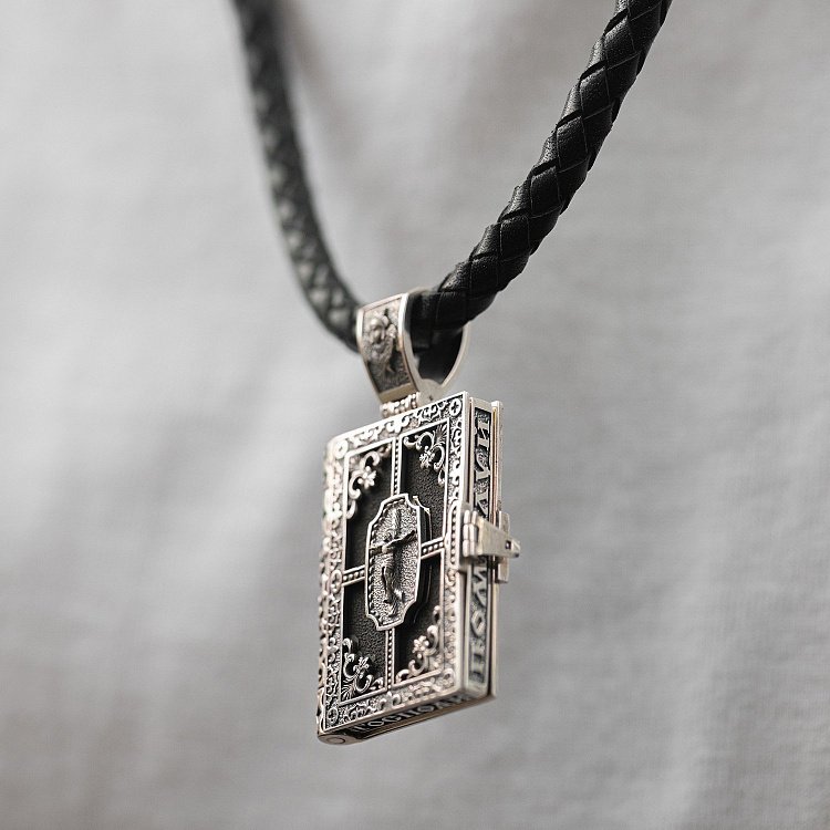 Срібний православний кулон - книга "Миколай Чудотворець. Спаси та Збережи" з ебеновим деревом 1348 від ювелірного магазину Онікс - 5