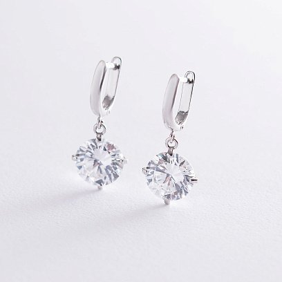 Сережки в білому золоті "Захоплення" (фіаніт) с05748