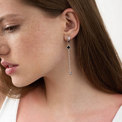 Срібні сережки "Конюшина з дзвіночками" (емаль) 122788 №2