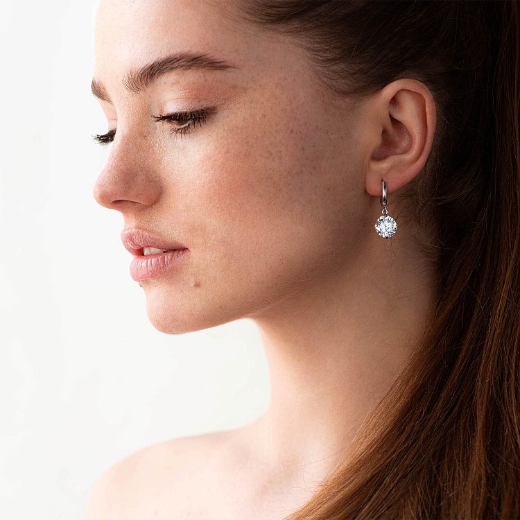 Серьги "Влечение" в белом золоте (фианит) с05748 от ювелирного магазина Оникс - 1