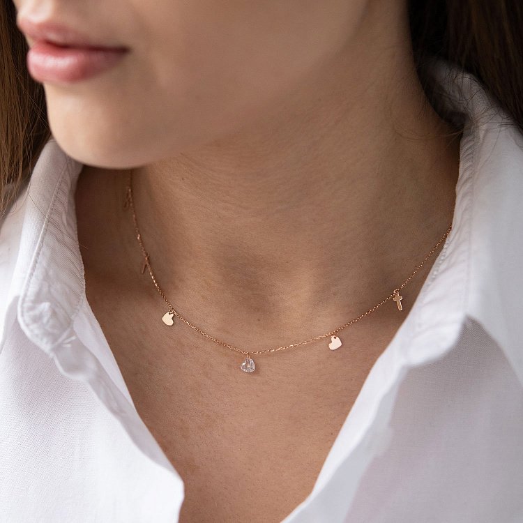 Кольє "Вір надійся кохай" з фіанітом в червоному золоті кол01831 від ювелірного магазину Онікс - 1