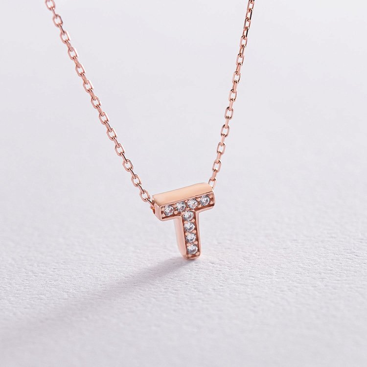 Колье с буквой "Т" в красном золоте (фианиты) кол01255Т от ювелирного магазина Оникс