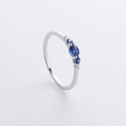 Золота каблучка з сапфірами і діамантами кб0566lg