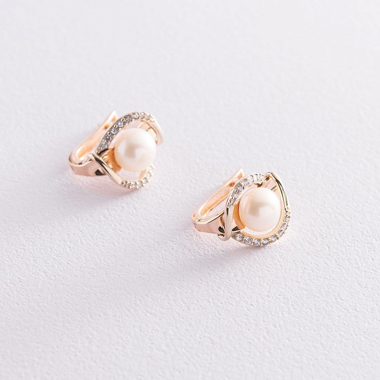 Золоті сережки (перли, фіаніт) с05236 від ювелірного магазину Онікс