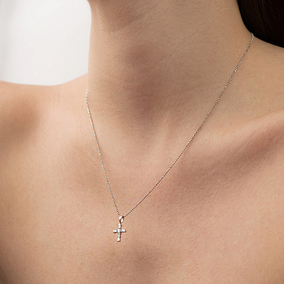 Золотая подвеска - крестик с бриллиантами пб0365sth №4