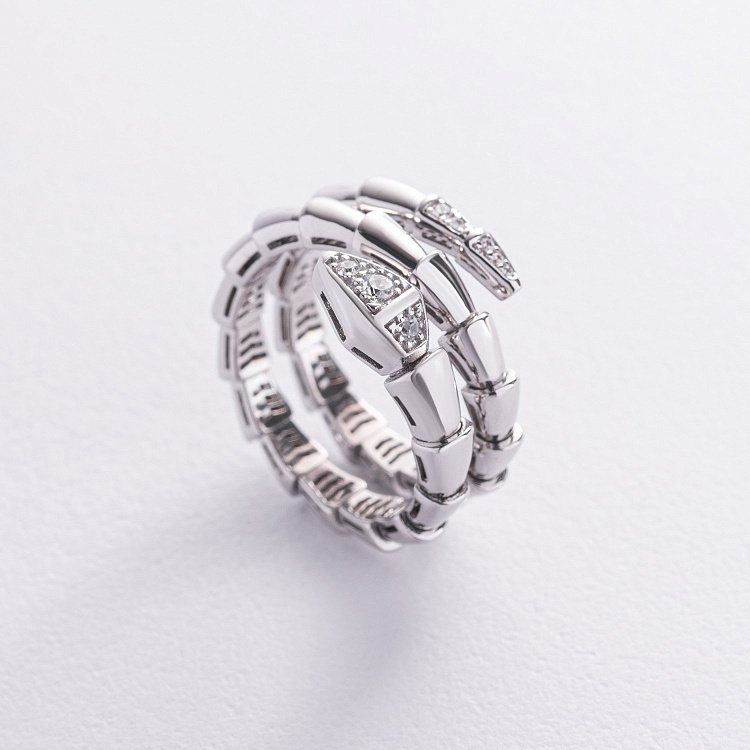 Кольцо "Змея" в белом золоте (фианиты) к08084 от ювелирного магазина Оникс