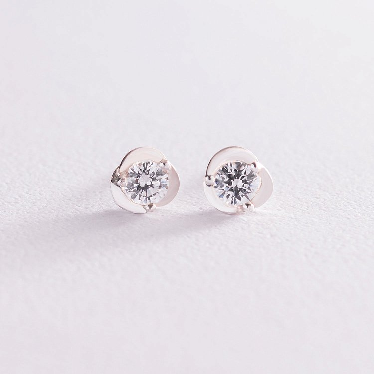 Серебряные серьги - пусеты с фианитами (7мм) 12918 от ювелирного магазина Оникс