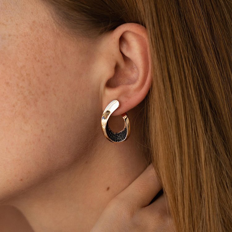 Золоті сережки з чорними фіанітами с06161 від ювелірного магазину Онікс - 2