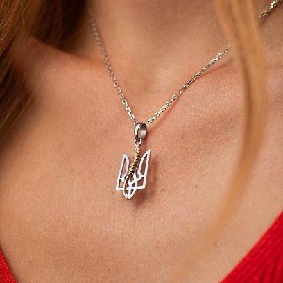 Срібний кулон "Герб України - Тризуб. Колосок пшениці" 1044 №4