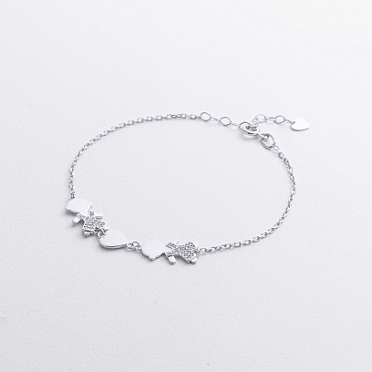 Браслет "Два мальчика и сердечко" в белом золоте (фианиты) б05661