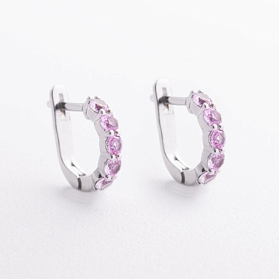 Серебряные серьги с розовыми синтетическими сапфирами 2580/1р-PSPH