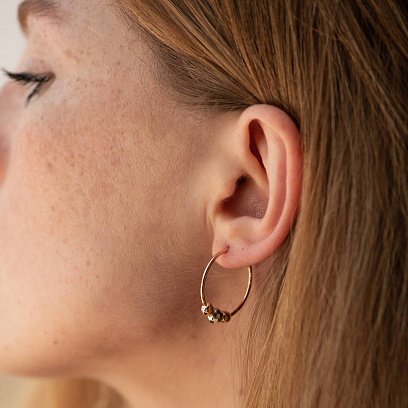 Золотые серьги - кольца с шариками с08365 №2