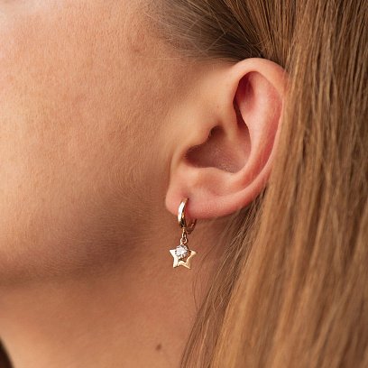 Золоті сережки "Зірочки" з фіанітами с08911 №4