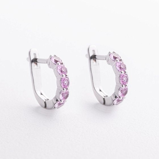 Серебряные серьги с розовыми синтетическими сапфирами 2580/1р-PSPH