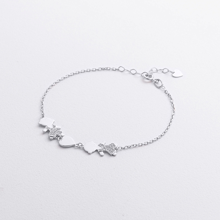 Браслет "Два мальчика и сердечко" в белом золоте (фианиты) б05661 от ювелирного магазина Оникс