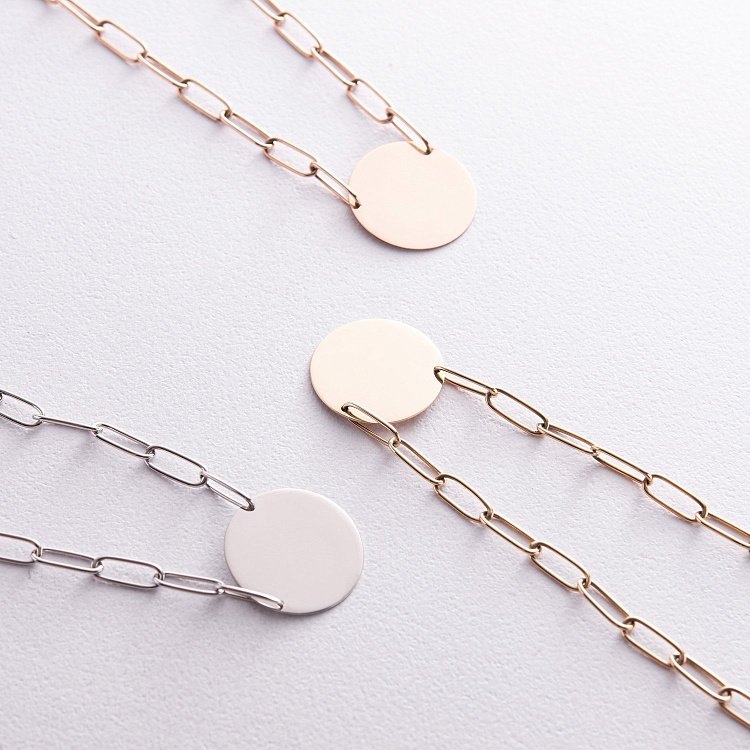 Колье с монеткой для гравировки (красное золото) кол02392 от ювелирного магазина Оникс - 4