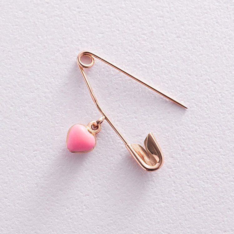 Золотая детская булавка "Сердечко" с эмалью зак00209 от ювелирного магазина Оникс - 2