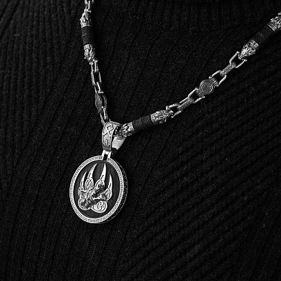 Мужская серебряная цепочка "Волки" с эбеновым деревом 812 №10