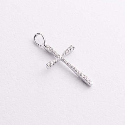 Крестик в белом золоте с бриллиантами пб0370lg