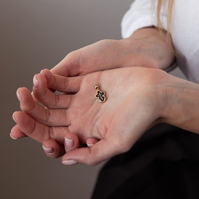 Серебряный крестик православный с позолотой 131768 №3