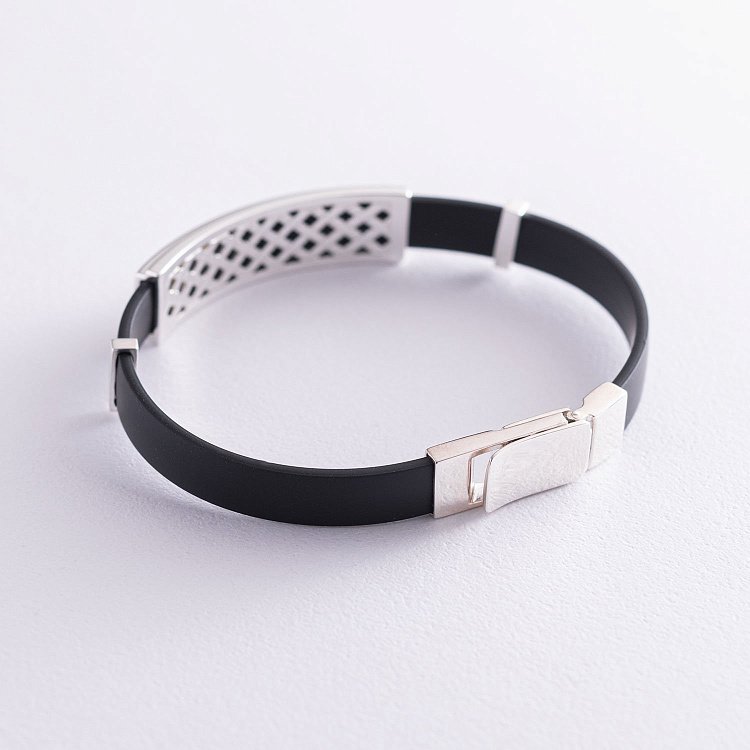 Чоловічий срібний браслет (каучук) 141492 від ювелірного магазину Онікс - 2