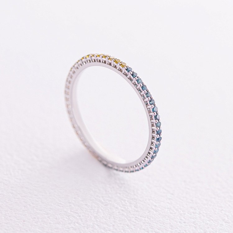 Золотое кольцо с голубыми и желтыми бриллиантами 226831121 от ювелирного магазина Оникс - 8