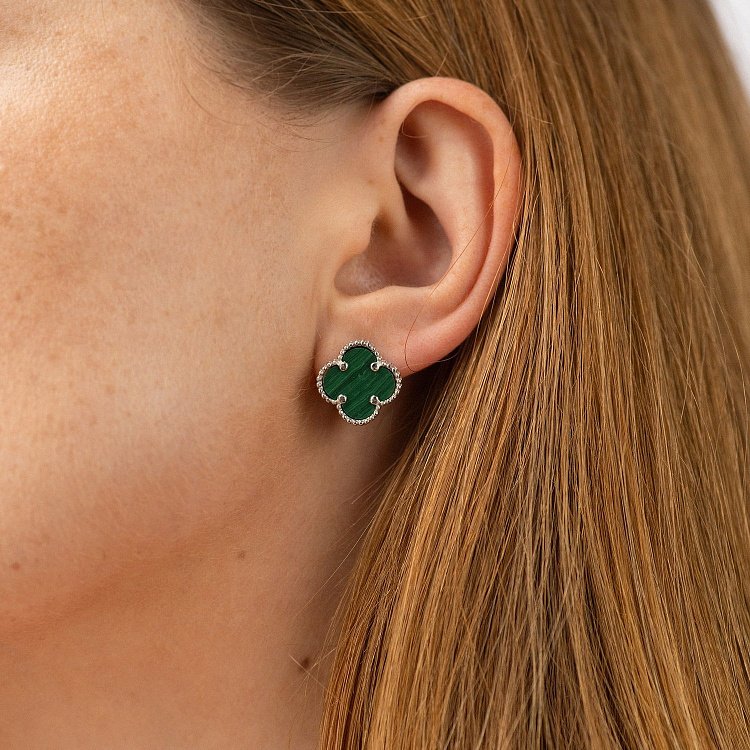 Серебряные серьги "Клевер" (синт. малахит) 123369 от ювелирного магазина Оникс - 5