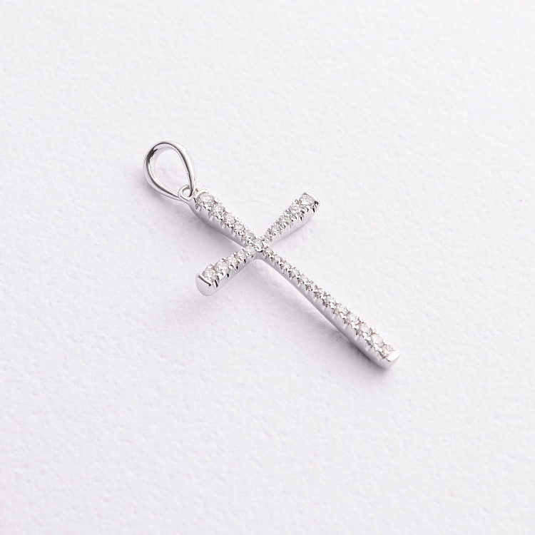 Крестик в белом золоте с бриллиантами пб0370lg от ювелирного магазина Оникс