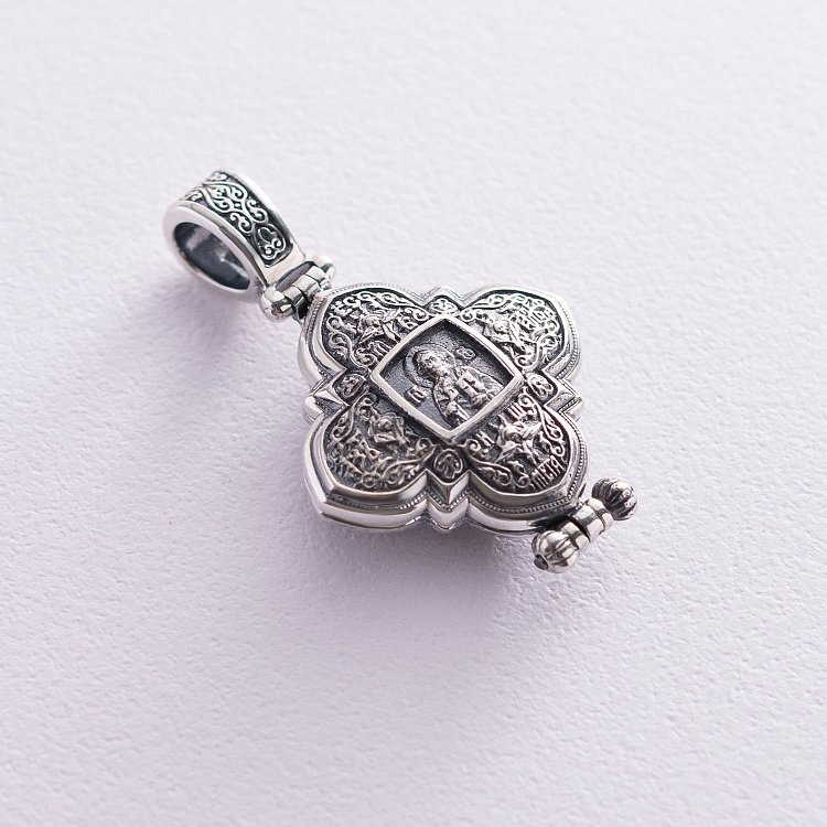 Срібний мощевик "Господь Вседержитель. Казанська ікона Божої Матері" з чорнінням 132475 від ювелірного магазину Онікс - 6