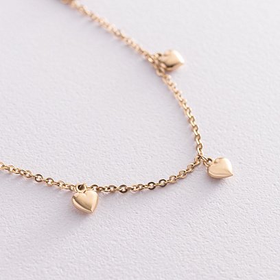 Золотий браслет "Сердечка" на ногу б04700 №2