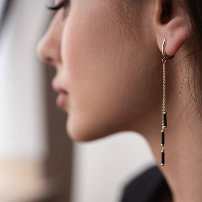 Висячі сережки у жовтому золоті (полімер) с07972 №2