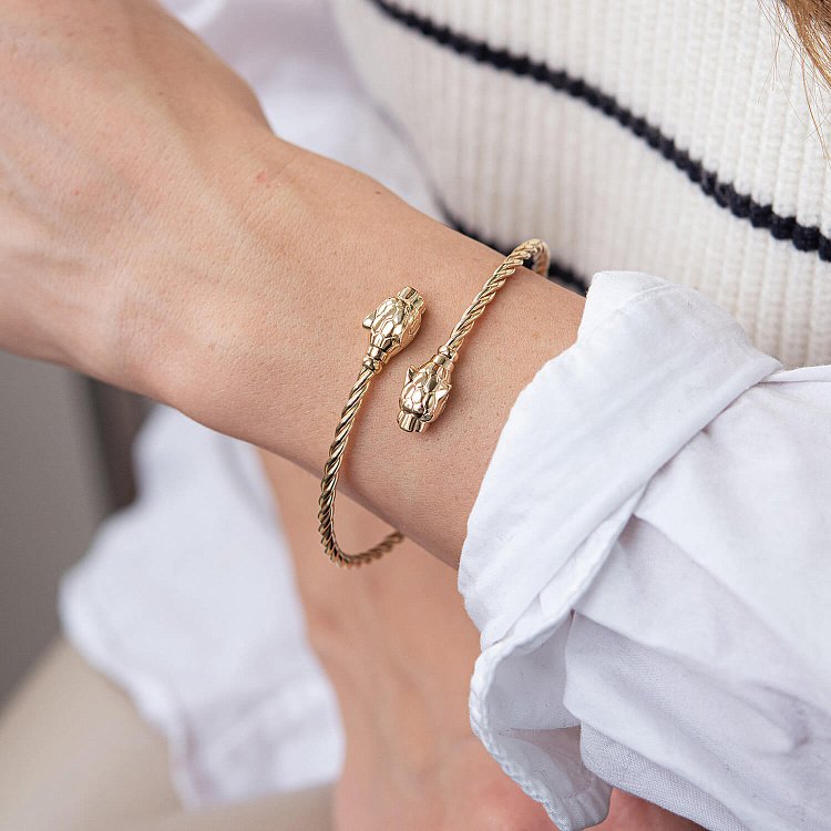 Жорсткий золотий браслет "Пантери" з фіанітами б05004 від ювелірного магазину Онікс - 6