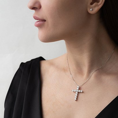 Золотий хрестик з діамантами пб0214nl №7