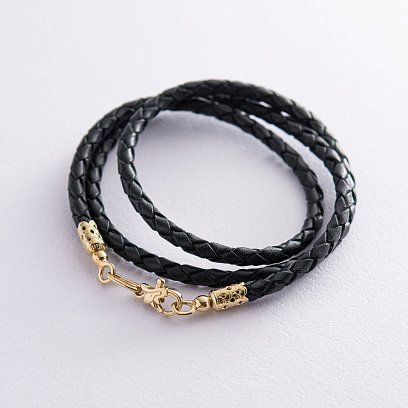 Кожаный шнурок с золотой застежкой (3мм) кол00948