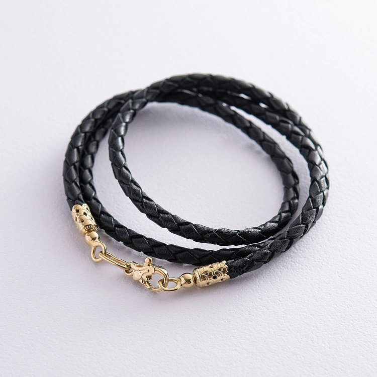 Кожаный шнурок с золотой застежкой (3мм) кол00948 от ювелирного магазина Оникс