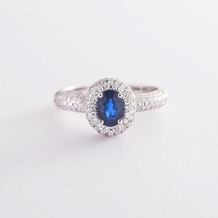 Золотое кольцо (сапфир, бриллиант) R13659Saj от ювелирного магазина Оникс