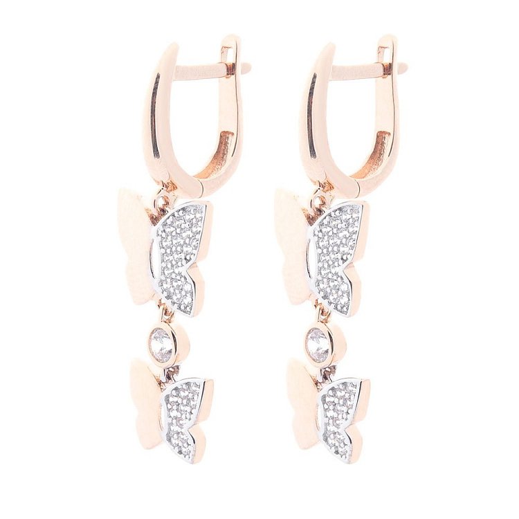 Золотые серьги с бабочками (фианиты) с05726 от ювелирного магазина Оникс - 1