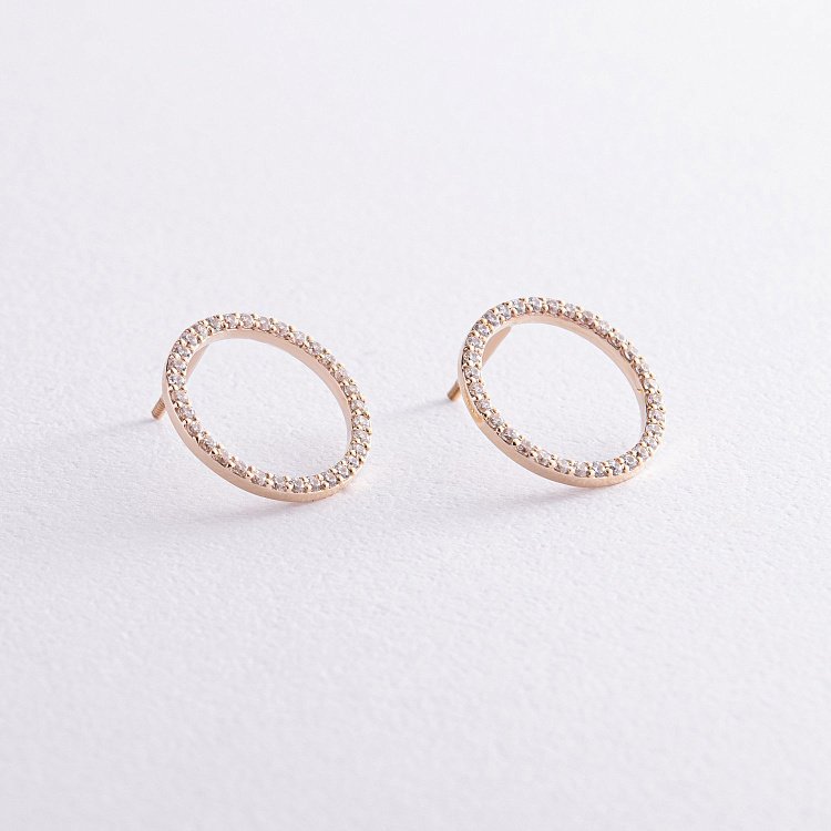 Сережки - пусети "Кругообіг" з фіанітами 1.6 см (жовте золото) с08376 від ювелірного магазину Онікс - 5