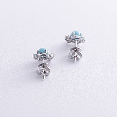 Золотые серьги - пусеты (бриллианты, бирюза) сб0504ca №4