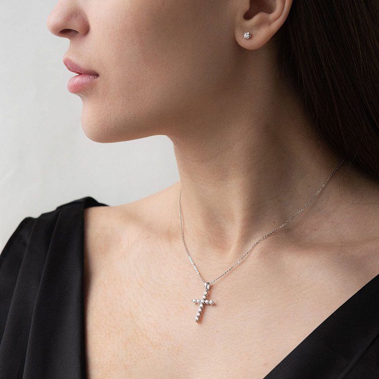 Золотой крестик с бриллиантами пб0147ri от ювелирного магазина Оникс - 1