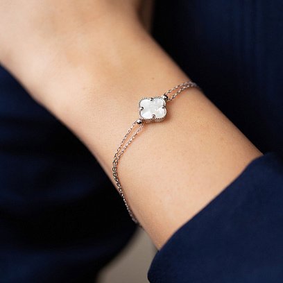 Срібний браслет "Конюшина" з перламутром 141697 №2