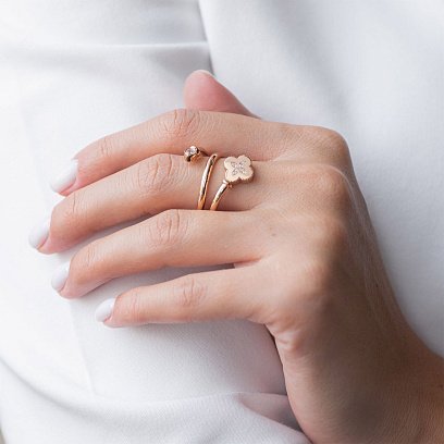 Каблучка "Конюшина" з фіанітами в червоному золоті к06665 №3