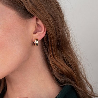 Серьги - кольца из желтого и белого золота с07009 №5