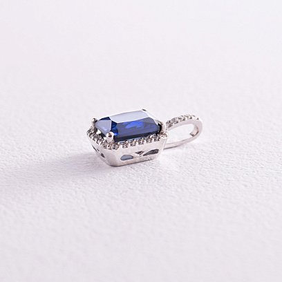 Серебряная подвеска с синт. сапфиром и фианитами 3979/1р-HSPH №2