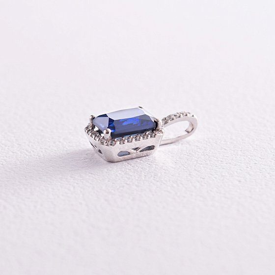 Серебряная подвеска с синт. сапфиром и фианитами 3979/1р-HSPH №2