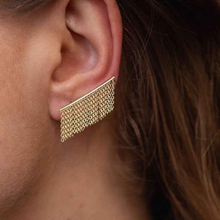 Серьги - клаймберы "Камилла" с цепочками (желтое золото) с08184 от ювелирного магазина Оникс - 3