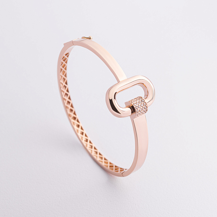 Жесткий браслет "Alice" в красном золоте (фианиты) б05734 от ювелирного магазина Оникс