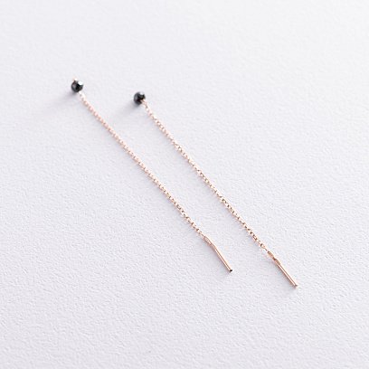 Золотые серьги - протяжки (черные фианиты) с07198 №4
