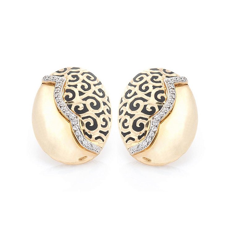 Золоті сережки з фіанітами і емаллю с03630 від ювелірного магазину Онікс