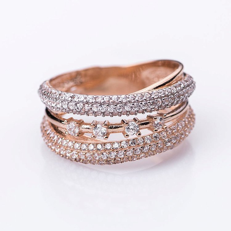 Золотое кольцо с россыпью фианитов к04967 от ювелирного магазина Оникс - 2